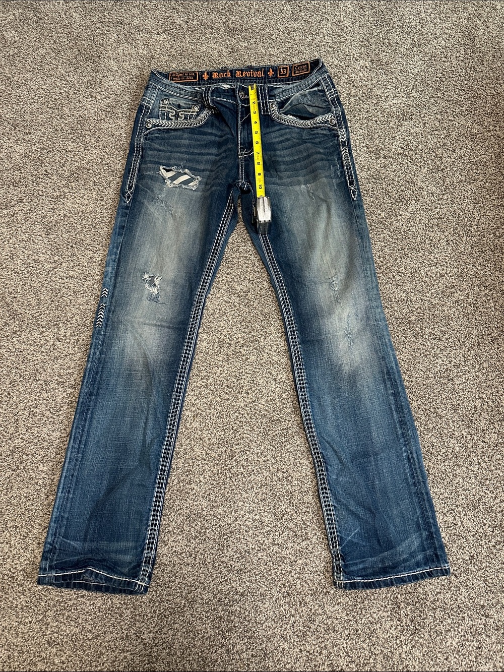 Rock Revival Men's Distressed Dark Blue Straight Jeans